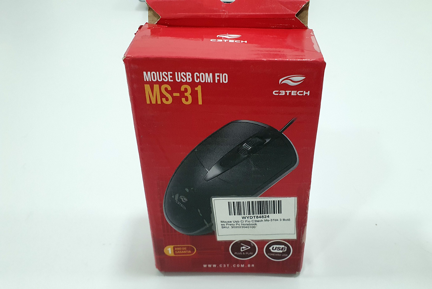 Mouse Usb C/ Fio C3tech Ms-31bk 3 Botões Preto Pc Notebook